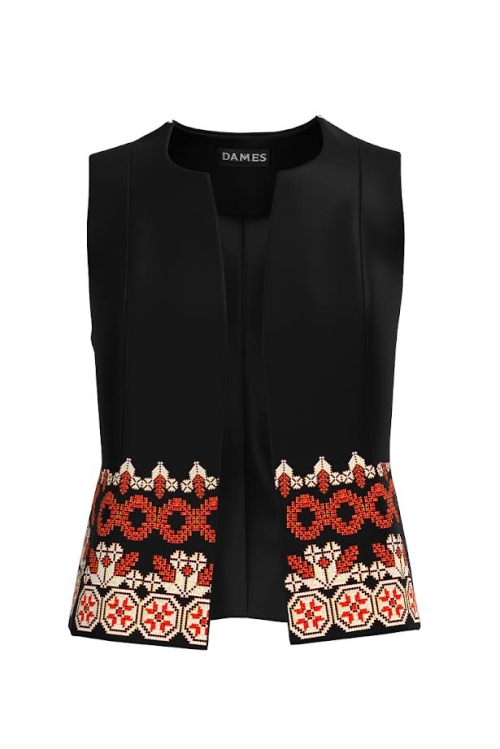 Vesta neagra imprimata cu motive traditionale AW24