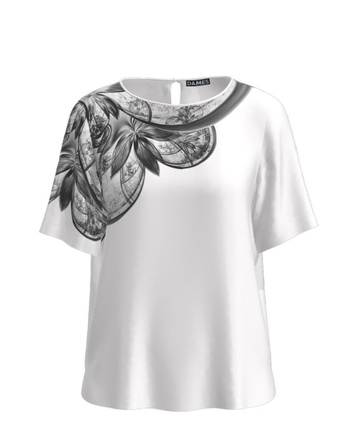 Bluza alba cu maneca scurta imprimata cu model floral CMD4001