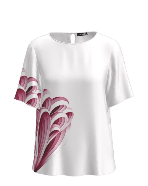 Bluza alba cu maneca scurta imprimata cu model in contrast CMD4281