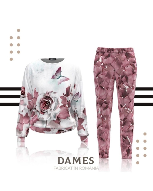 Bluza alba cu print floral tip hanorac din catifea CMD510 - Img 2