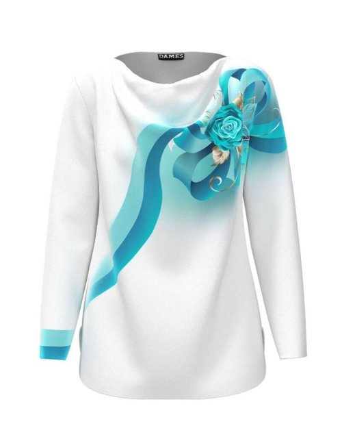 Bluza alba din catifea cu imprimeu floral CMD5036