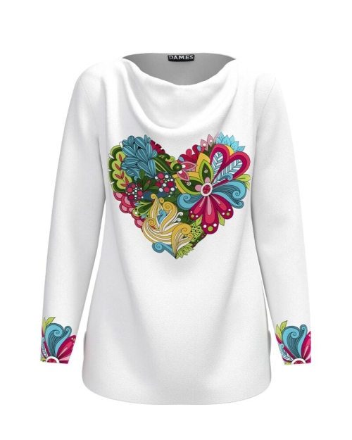 Bluza alba din catifea cu imprimeu floral multicolor CMD1860