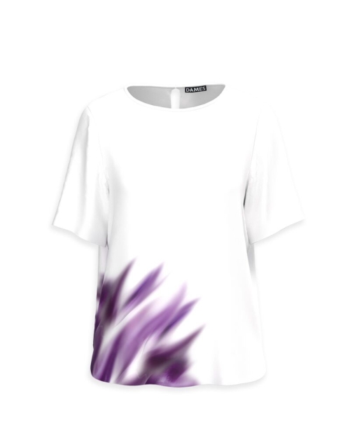 Bluza alba imprimata abstract mov CMD913 - Img 1