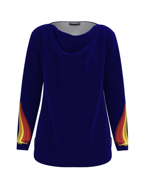 Bluza albastra din catifea cu imprimeu Tricolor CMD3630
