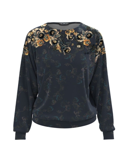 Bluza antracit tip hanorac din catifea cu imprimeu floral CMD1703