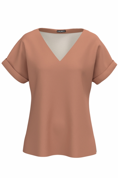 Bluza bej de vara cu maneca raglan si decolteu in V