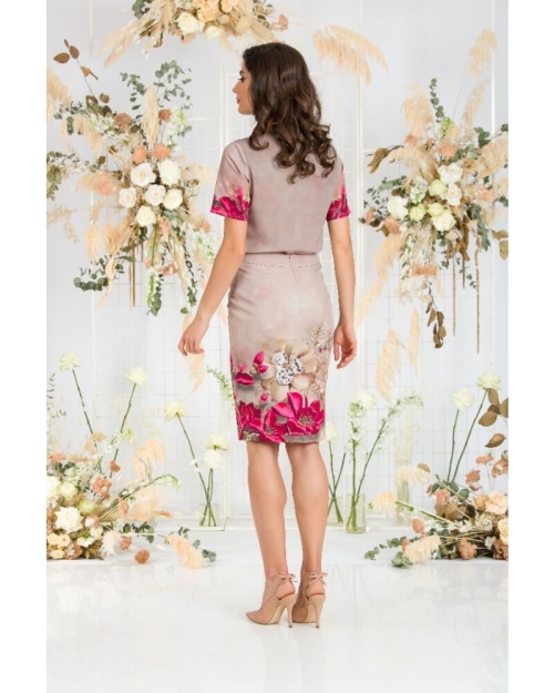 Bluza bej de vara cu maneca scurta si imprimeu floral CMD766 - Img 4