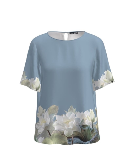 Bluza bleu de vara cu maneca scurta imprimata cu model floral CMD2277