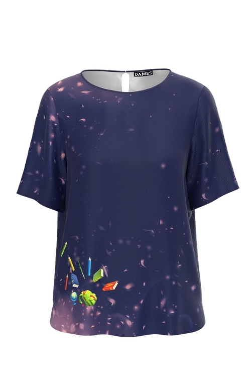 Bluza bleumarin cu maneca scurta imprimata cu model Back to school CMD3123 - Img 2