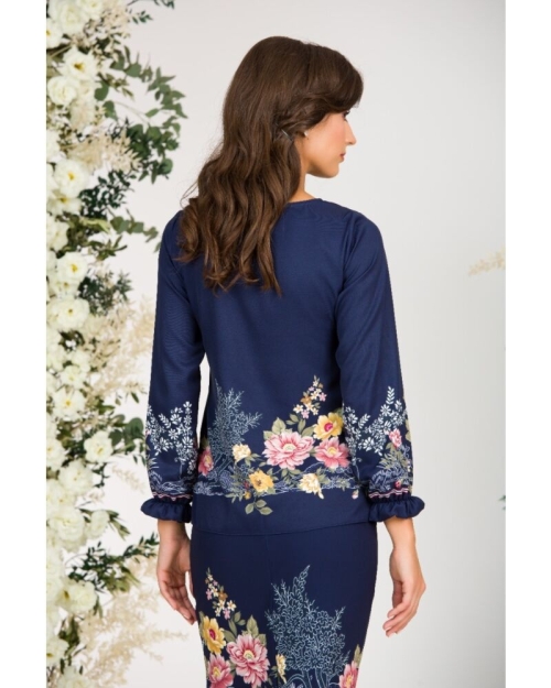 Bluza bleumarin imprimata cu model floral CMD3178 - Img 5