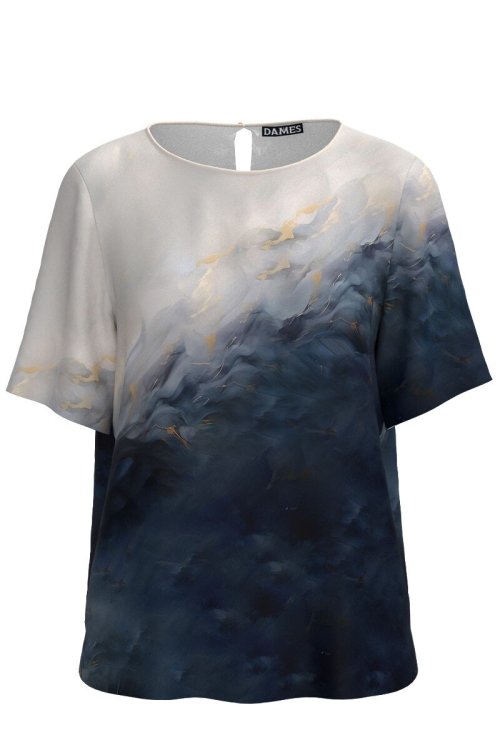 Bluza cu maneca scurta imprimata bleumarin in degrade - Img 2