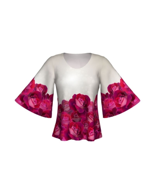 Bluză cu mâneci tip fluture imprimată digital Roses A845I30 - Img 1
