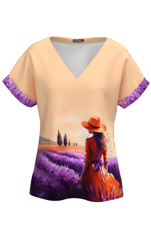 Bluza de vara cu maneca raglan imprimata Lavanda CMD4504 - Img 2