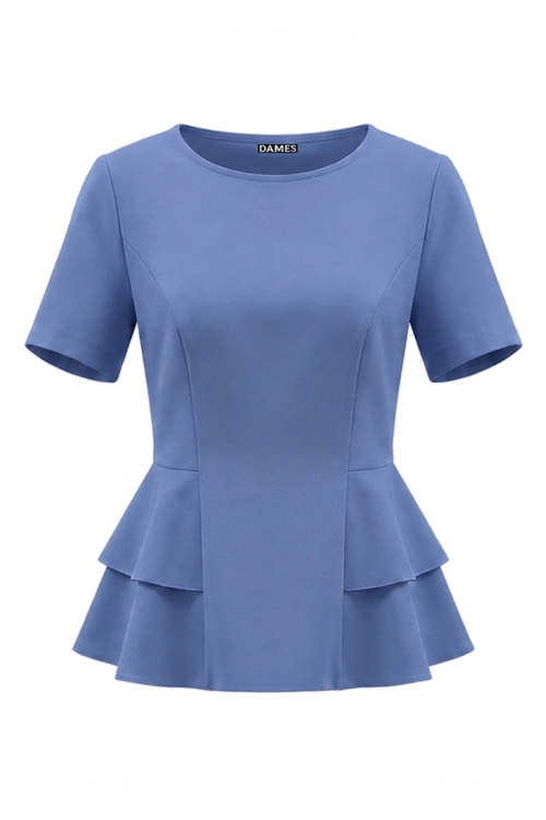 Bluza denim cambrata cu volane laterale si maneca scurta