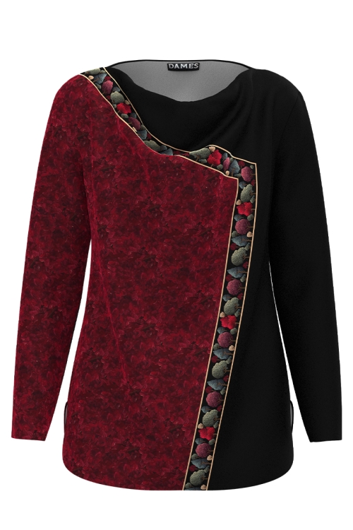 Bluza din catifea bordo imprimata Poveste de Toamna