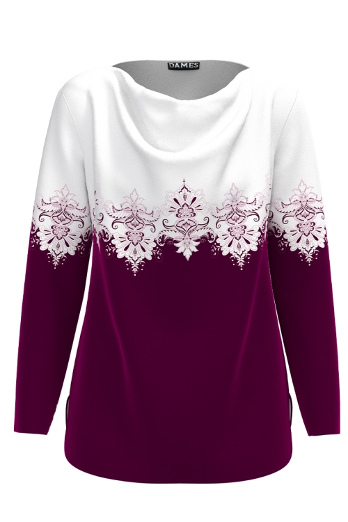 Bluza din catifea bordo imprimata traditional floral