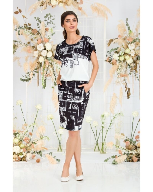Bluza din catifea cu imprimeu alb negru si maneca scurta CMD676 - Img 2