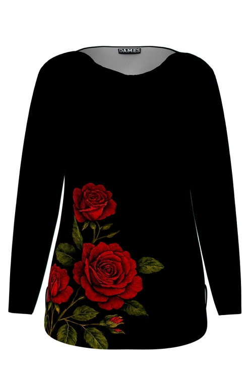 Bluza din catifea cu imprimeu Noir Rose