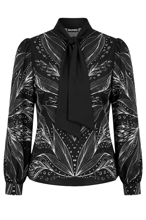 Bluza eleganta cu guler esarfa imprimata Armonie Monocroma
