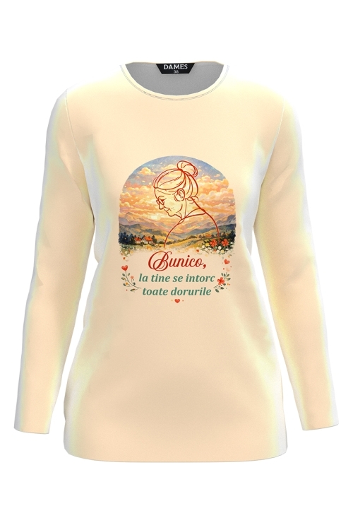 Bluza galben pal din catifea cu mesaj pentru Bunica