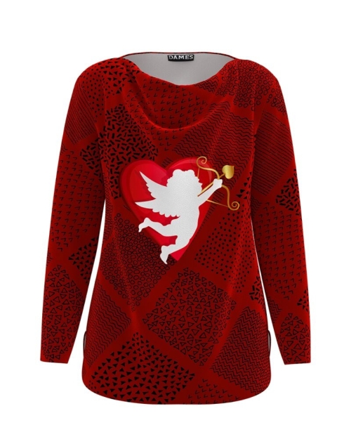 Bluza grena din catifea cu imprimeu Cupidon CMD1851