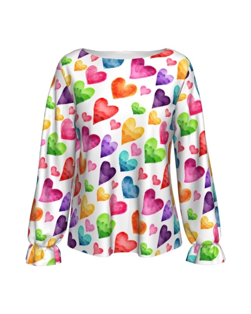 Bluza imprimata digital cu elastic la maneci Colorful Love