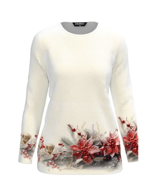 Bluza ivory din catifea cu imprimeu floral CMD4916
