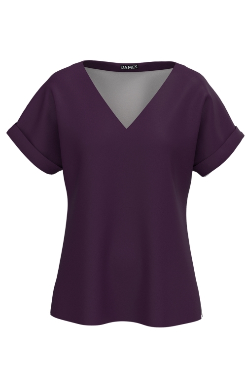Bluza mov de vara cu maneca raglan si decolteu in V