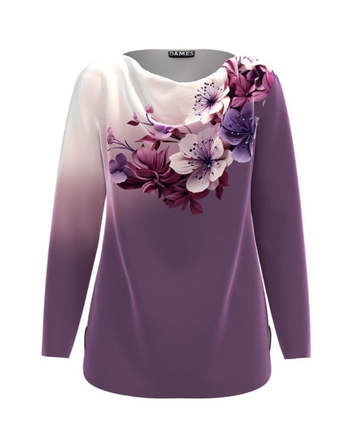 Bluza mov din catifea cu imprimeu floral