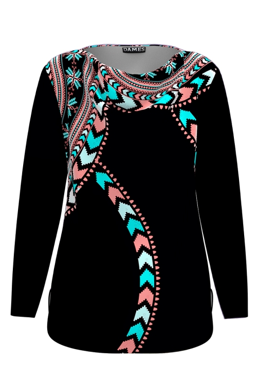 Bluza neagra din catifea imprimata traditional multicolor