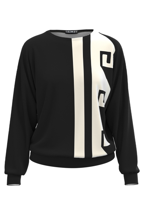 Bluza neagra tip hanorac din catifea cu imprimeu traditional