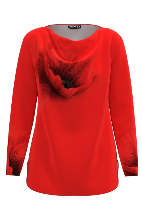 Bluza rosie din catifea cu imprimeu floral SS25