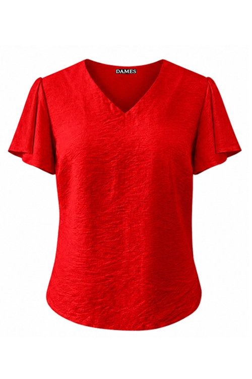 Bluza rosie din vascoza decolteu in V si maneci despicate