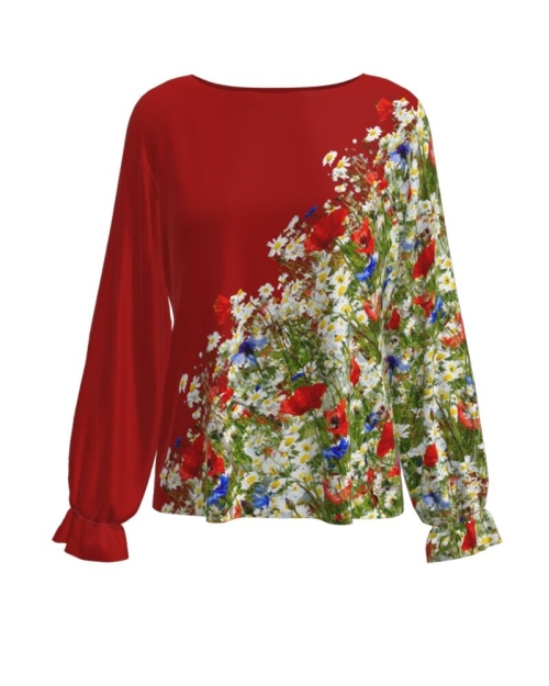 Bluza rosie imprimata Flori de camp CMD531
