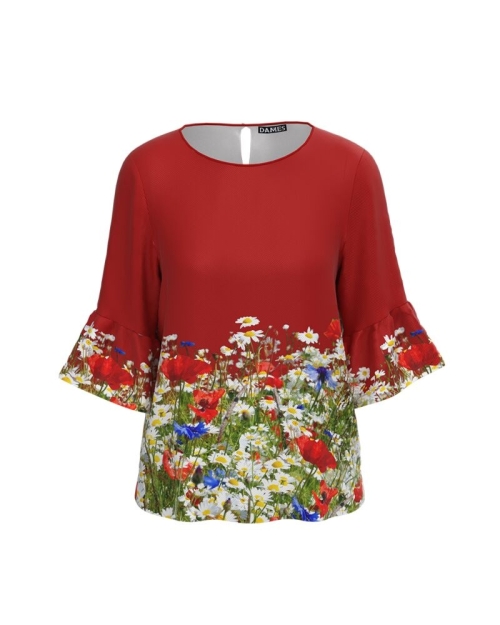 Bluza rosie imprimata Flori de camp CMD580