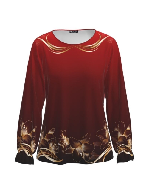 Bluza rosu degrade imprimata cu model floral Crini CMD2127 - Img 1