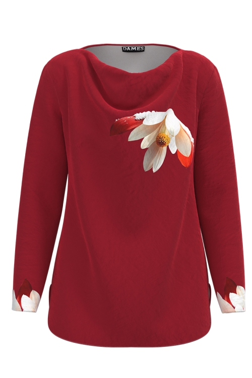 Bluza rosu inchis din catifea cu imprimeu floral SS25