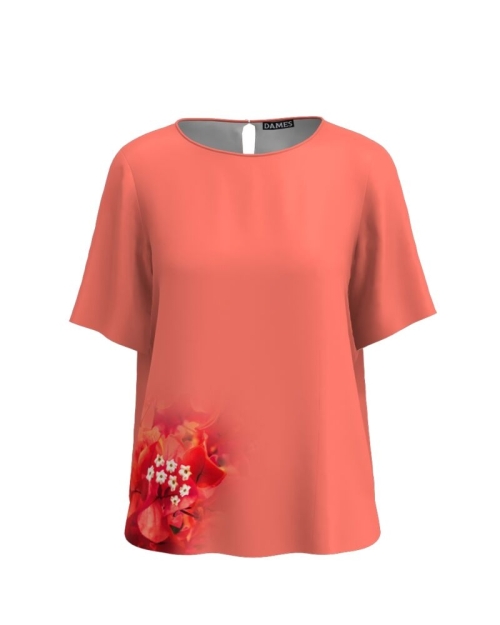 Bluza roz de vara cu maneca scurta si imprimeu floral CMD759