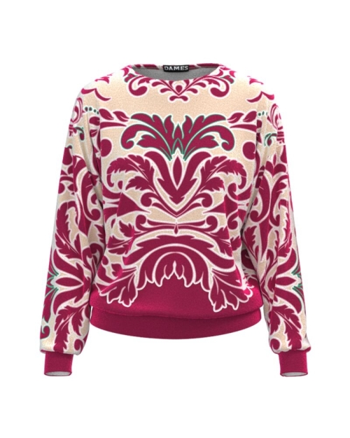 Bluza tip hanorac din catifea cu imprimeu floral magenta CMD5078 - Img 1