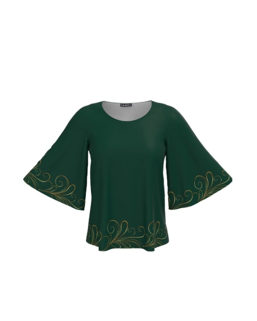 Bluza verde cu imprimeu floral si maneci tip fluture CMD2956