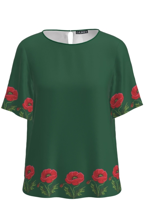 Bluza verde cu maneca scurta imprimata cu model Maci CMD2701 - Img 2