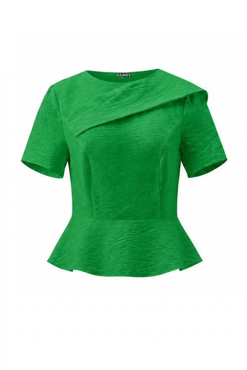 Bluza verde din vascoza cu detaliu pe umar