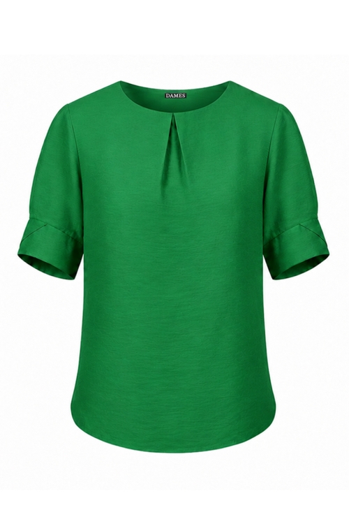 Bluza verde din vascoza cu pliu si maneca scurta cu manseta