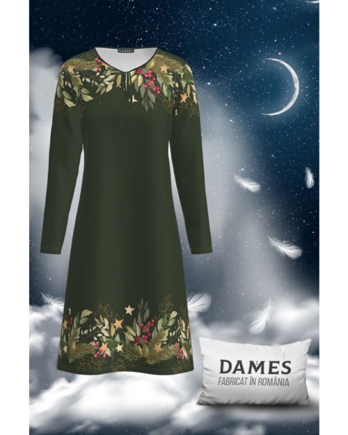 Camasa de noapte verde cu imprimeu floral CMD1918 - Img 1