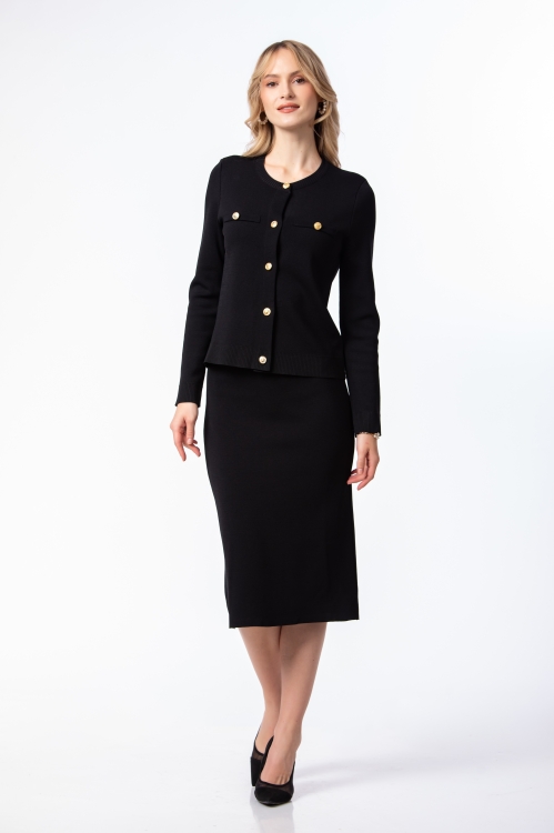 Compleu dama negru din tricot fusta si jacheta - Img 3
