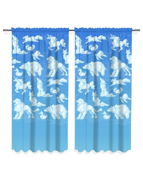 Draperie camera copii bleu din satin imprimata cu model Nori CMD2009 - Img 2