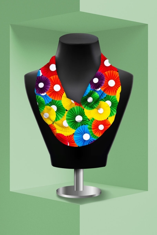 Esarfa circulara din catifea imprimata cu model multicolor CMD3322 - Img 2
