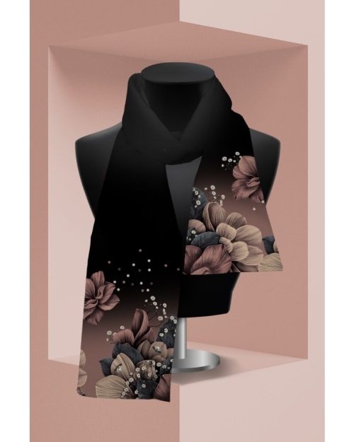 Esarfa neagra subtire imprimata cu model Floral CMD3349