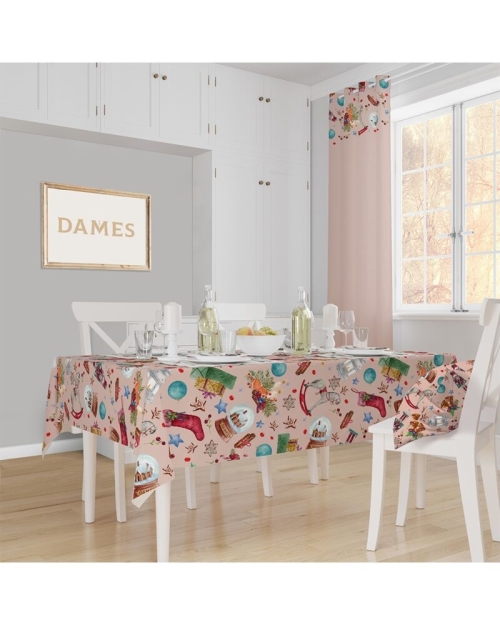 Fata de masa Craciun multicolora din satin imprimat CMD1663 - Img 1