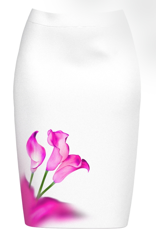 Fusta conica alba cu model Cale roz